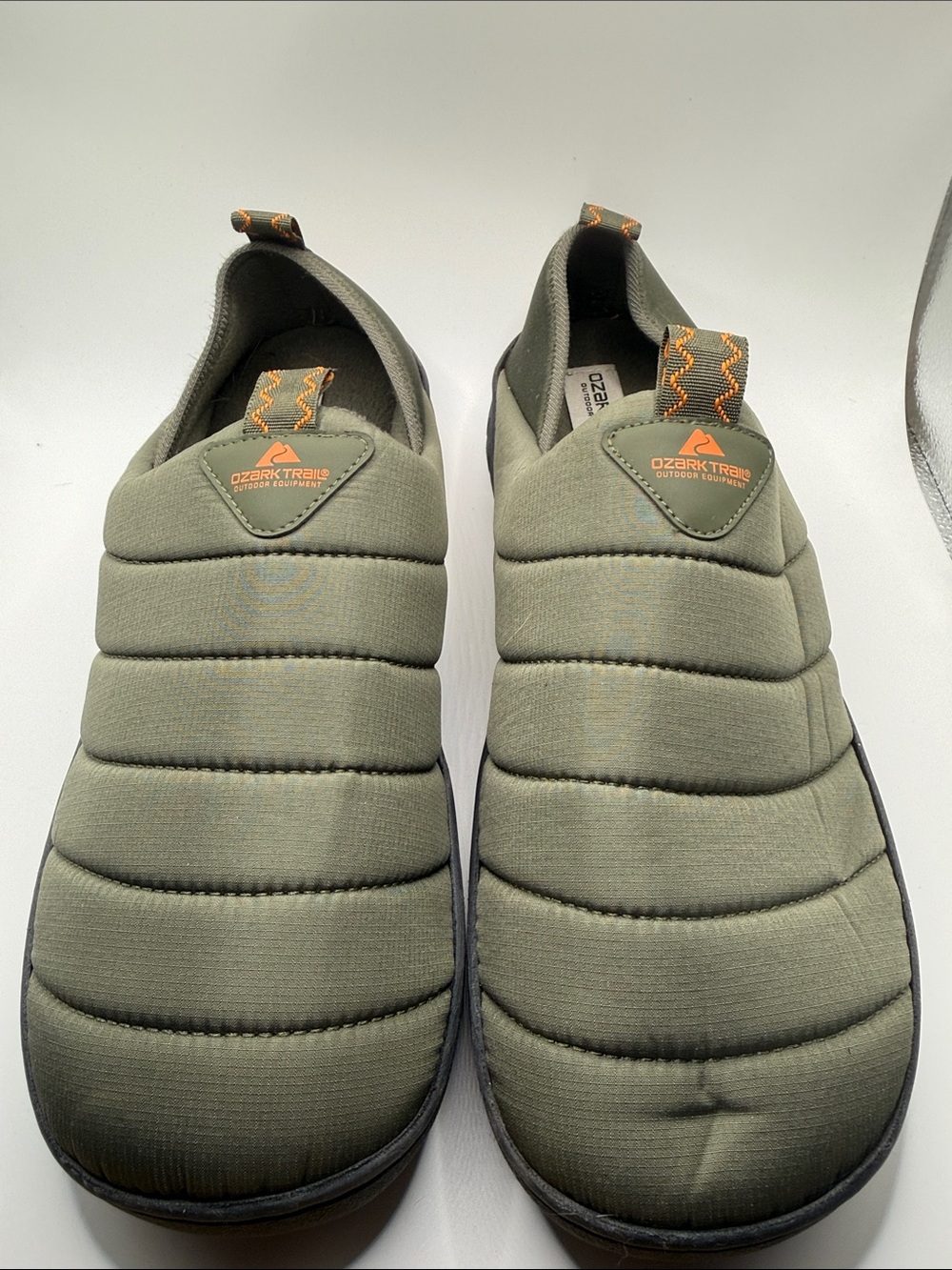 Ozark Trail Olive Green Quilted Slip-On Athletic Shoes with Orange Accents